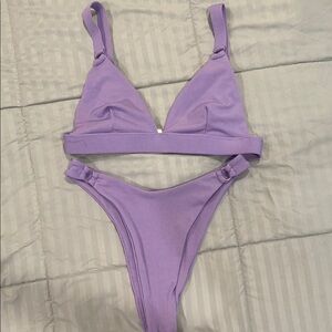 Lavender Triangle and High-Waist Bikini Set